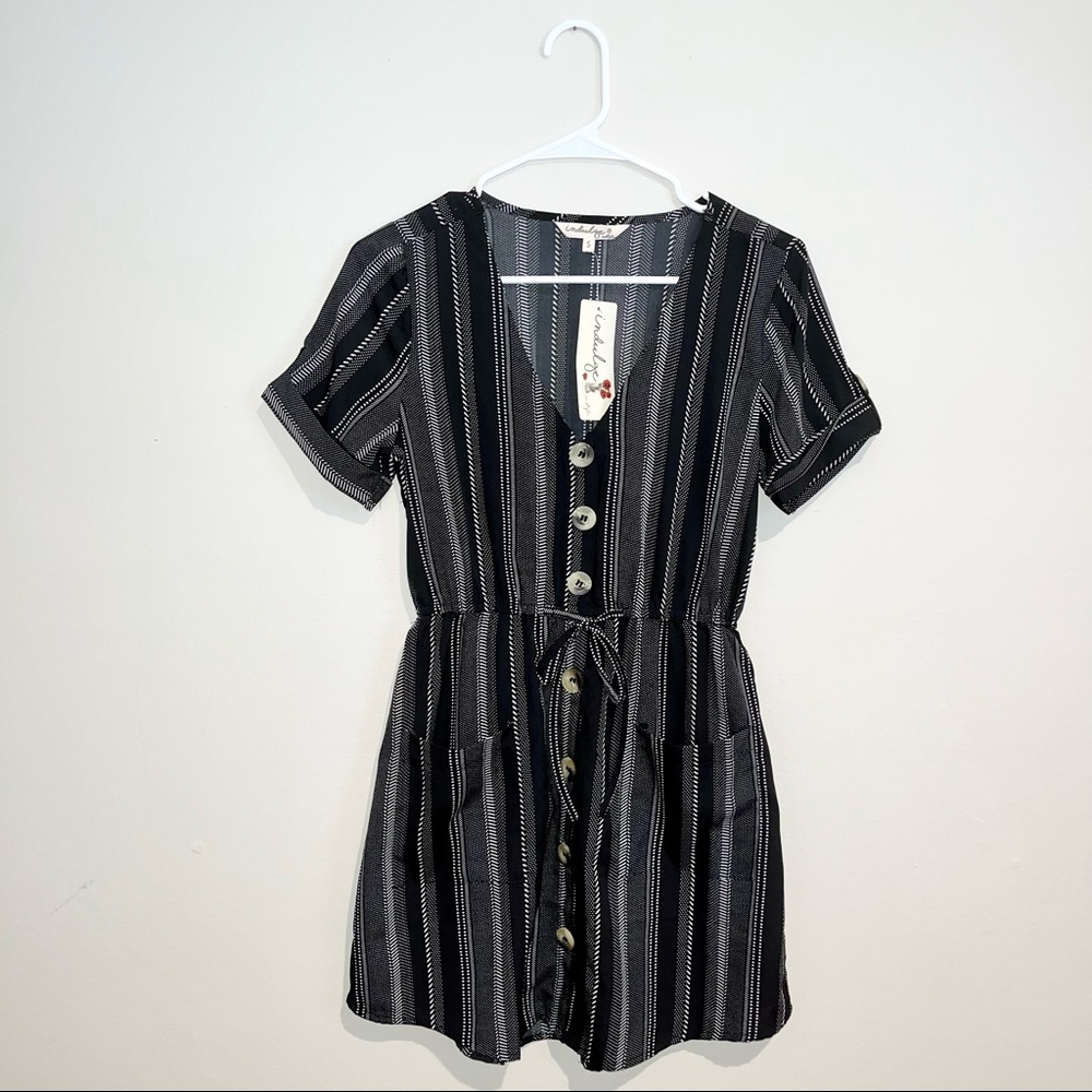 NWOT Indulge Monochrome Striped Button-Down Mini Dress